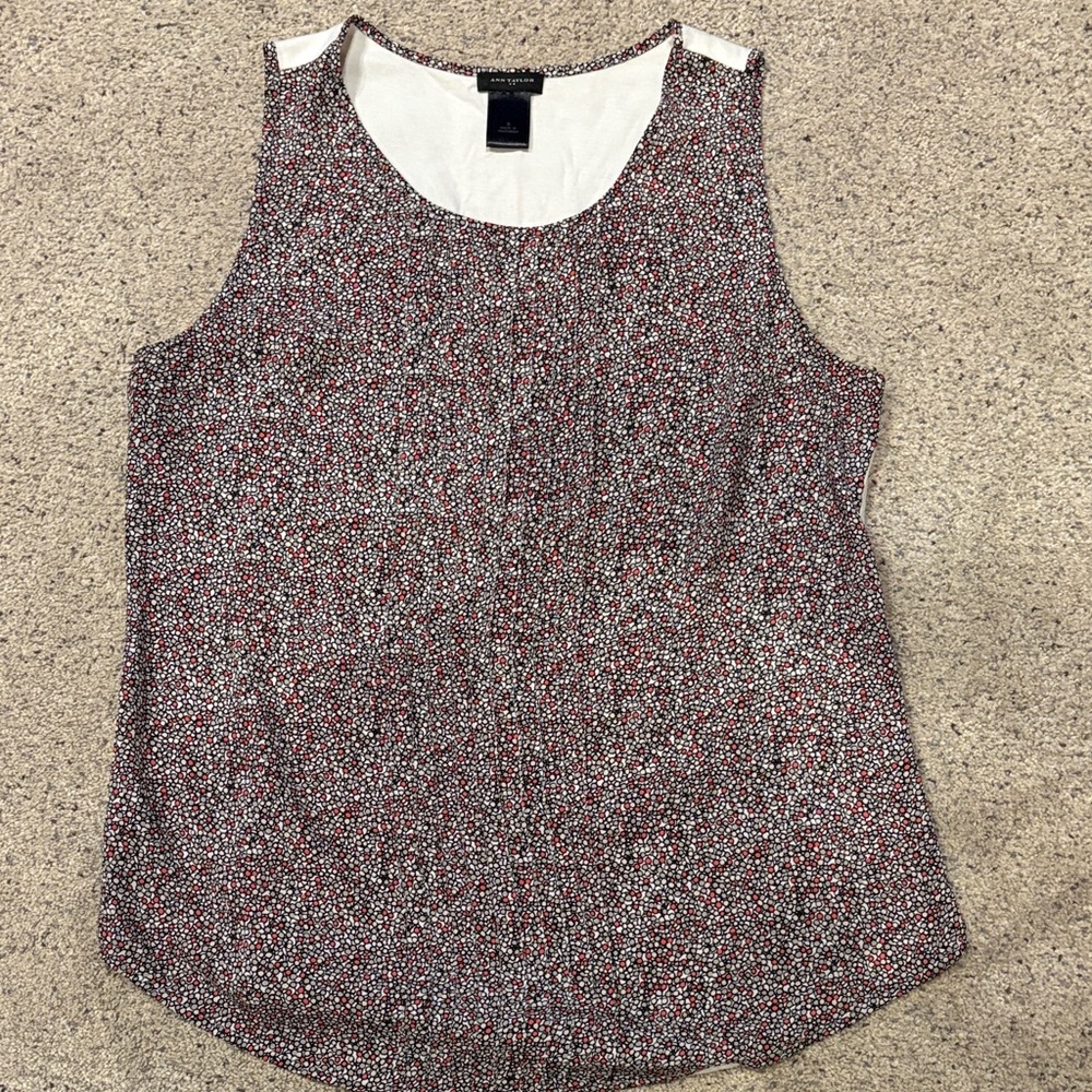 Ann Taylor Red and Black Patterned Tank Top